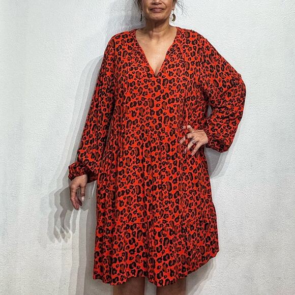 Grace Atwood The Drop Red Leopard Print Mini Shift Dress Sz 2X - Picture 1 of 11
